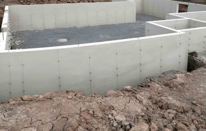 Flat concrete slab foundation for a house